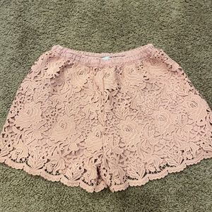 She and Sky Mauve Lace High Rise Shorts